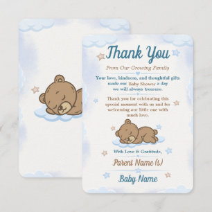 Blaue Teddybär-Baby-Shower-Dankeskarten Dankeskarte