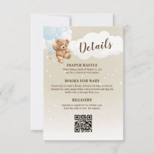 Blaue Teddybär-Baby-Shower-Details Beilagekarte Einladung