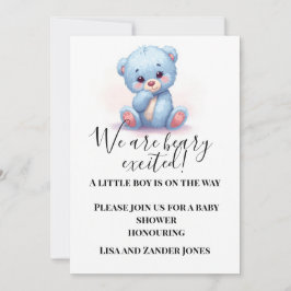 Blaue Teddybär-Baby-Shower-Einladung | Baby Junge  Einladung