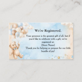 Blaue Teddybär-Baby-Shower-Geschenkeliste-Einschlu Begleitkarte