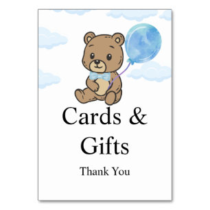 Blaue Teddybär-Baby-Shower-Karten und Geschenke Tischnummer