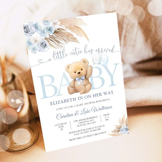 Blaue Teddybär-Babyparty-Einladung Einladung