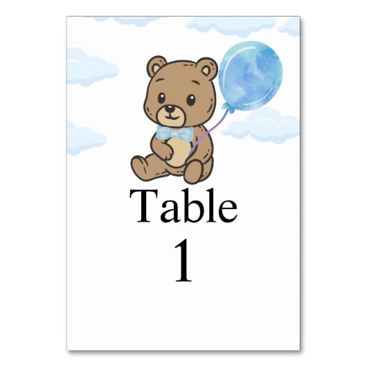 Blaue Teddybär-Babyparty Tischnummer (Vorderseite)