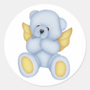 Blaue Teddybär-Engels-Aufkleber Runder Aufkleber