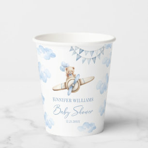 Blaue Teddybär-Flugzeug-Boho-Baby- Jungen-Party Pappbecher