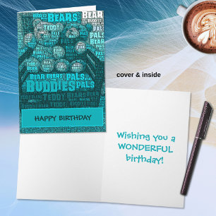 Blaue Teddybär-Freunde Wortwolkenkarte Karte