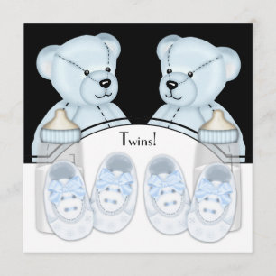 Blaue Teddybär-Zwillinge-Jungen-Baby-Shower-Einlad Einladung