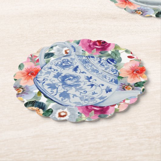 Blaue Teekannenblumen Untersetzer (angewinkelt)