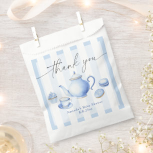 Blaue Teeparty-Baby-Shower Danke Geschenktütchen