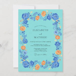 Blaue Teerosen-Romanze Hochzeit Einladung