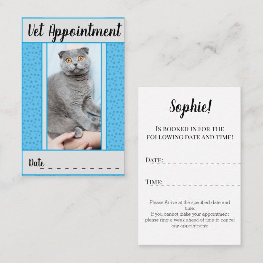 Blaue Terminkarte des örtlichen Tierarztes Visitenkarte (Vorne/Hinten)