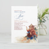 Blaue Terracotta Brautparty Tee Einladung (Stehend Vorderseite)