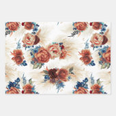 Blaue Terracotta Floral Pampas Grass Botanisch Geschenkpapier Set (Vorderseite 3)