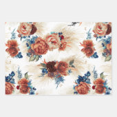 Blaue Terracotta Floral Pampas Grass Botanisch Geschenkpapier Set (Vorderseite)