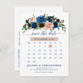 Blaue Terracotta-Rose Botanisch Save the Date Ankündigungspostkarte (Vorne/Hinten)