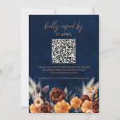 Blaue Terracotta Rust QR Code Pampas Gras Einladung (Rückseite)