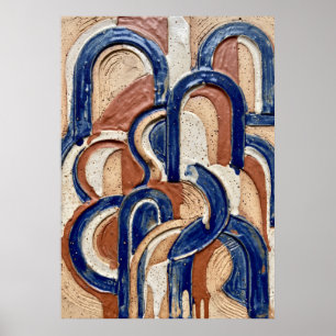 Blaue Terrakotta-Bogen-Muster Poster