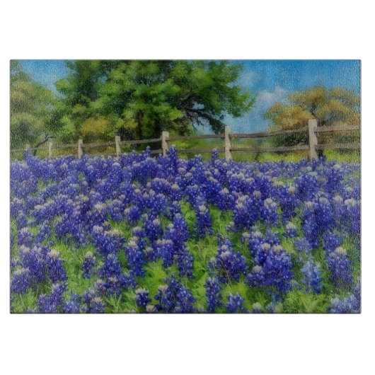 Blaue Texas Bluebonnets-Blumen Kunstglas Schneidebrett (Vorderseite)