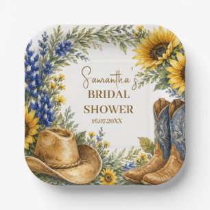 Blaue Texas-Sonnenblumen-Boho-Hochzeitsdusche Pappteller