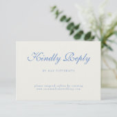 Blaue Text Creme Hochzeit RSVP Karte (Stehend Vorderseite)