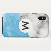 Blaue Textur-Marmor mit Monogramm Case-Mate iPhone Hülle (Rückseite (Horizontal))
