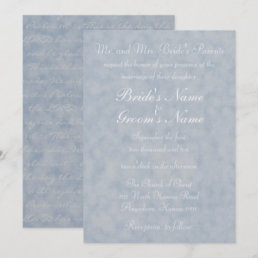 Blaue Textur mit Verse Wedding Einladung (Vorne/Hinten)