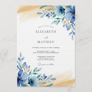 Blaue Texturierte Blumige Whimsy-Hochzeit Einladung