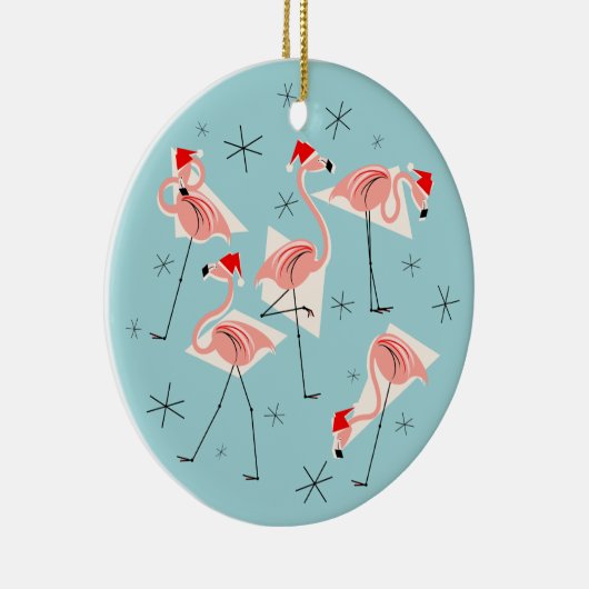 Blaue Textverzierung Flamingo-Sankt rund Keramik Ornament (Rechts)