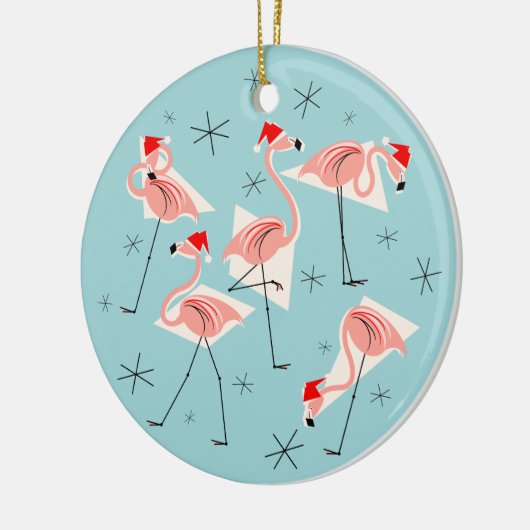 Blaue Textverzierung Flamingo-Sankt rund Keramik Ornament (Links)