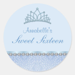 Blaue Tiara & Damask Sweet16 Aufkleber