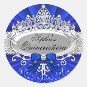 Blaue Tiara & Damast Quinceanera Aufkleber