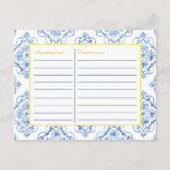 Blaue Tile Italienische Blumenlemon Rezept Karte (Rückseite)