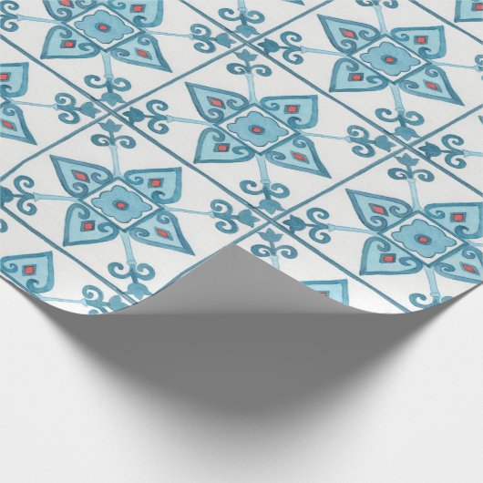 Blaue Tile-Motif Geschenkpapier (Ecke)