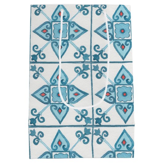 Blaue Tile-Motif Mittlere Geschenktüte (Rückseite)