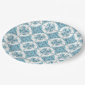 Blaue Tile-Motif Pappteller (Schrägansicht)