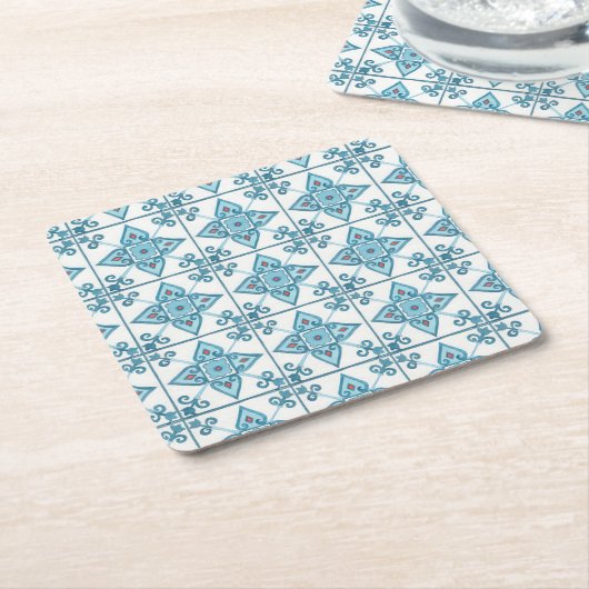 Blaue Tile-Motif Rechteckiger Pappuntersetzer (angewinkelt)