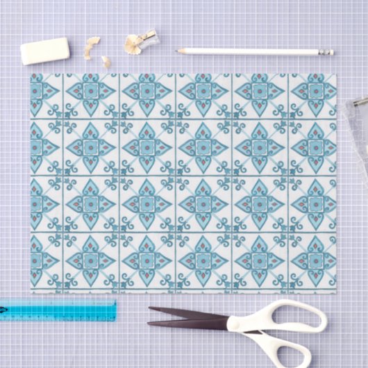 Blaue Tile-Motif Seidenpapier (Handwerk)