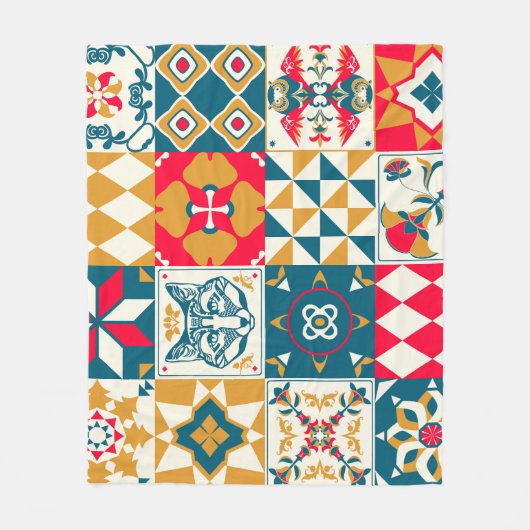 Blaue Tile: Vintager Mosaikhintergrund. Fleecedecke (Vorderseite)