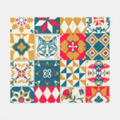 Blaue Tile: Vintager Mosaikhintergrund. Fleecedecke (Vorderseite (Horizontal))