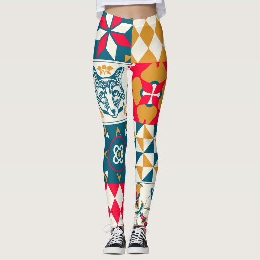 Blaue Tile: Vintager Mosaikhintergrund. Leggings (Vorderseite)