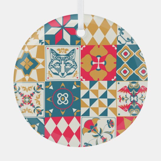 Blaue Tile: Vintager Mosaikhintergrund. Ornament Aus Glas (Vorderseite)