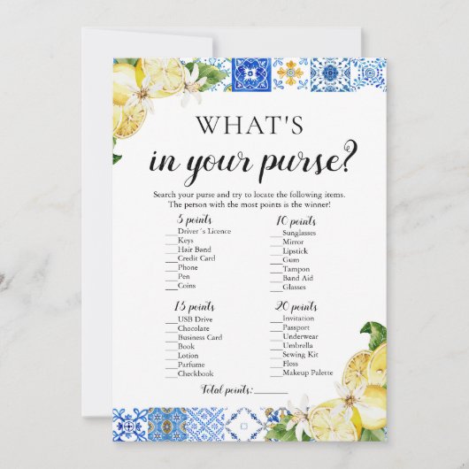 Blaue Tile, was in deinem Brautparty-Spiel steckt Einladung (Vorderseite)