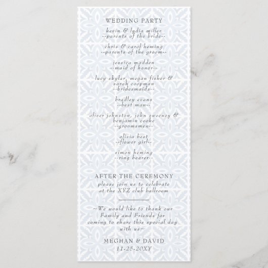 Blaue Tiles Lemons Wedding Programm (Rückseite)