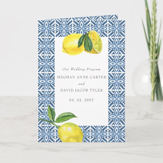 Blaue Tiles Lemons Wedding Programm (Vorderseite)