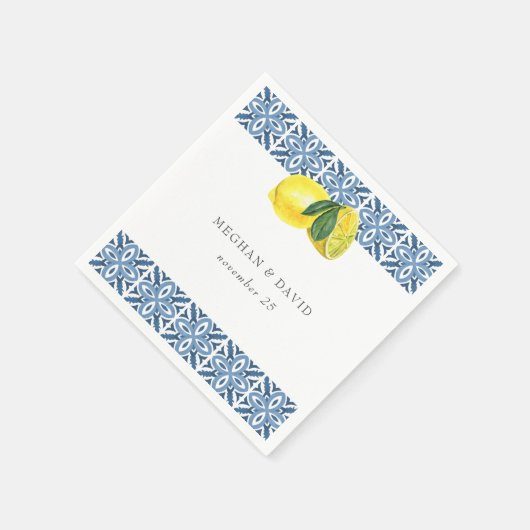 Blaue Tiles Lemons Wedding Serviette (Ecke)