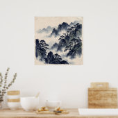 Blaue Tinte Bergwald Poster (Küche)