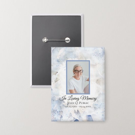 Blaue Tinte Carnation Watercolor Beerdigung Button (Vorderseite/Rückseite)