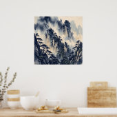 Blaue Tinte Nebelberg Poster (Küche)