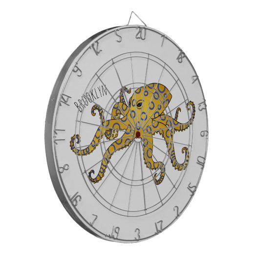 Blaue Tintenfisch-Cartoon-Abbildung Dartscheibe (Vorderseite Links)