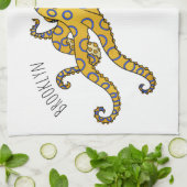 Blaue Tintenfisch-Cartoon-Abbildung Geschirrtuch (Gefaltet)